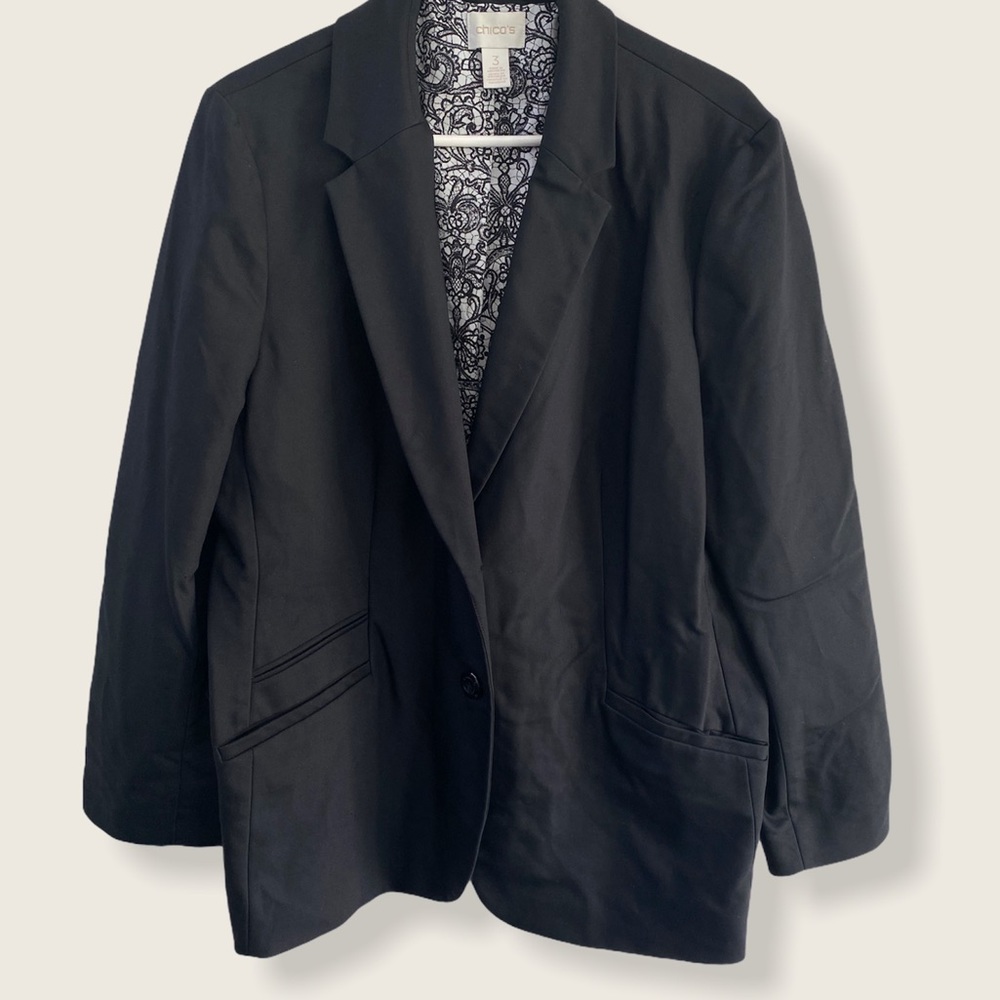 Chico's Single Breasted Blazer Black XL Workwear Interview Outfit Women